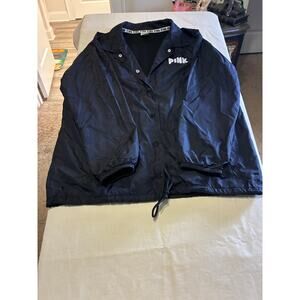 Victoria’s Secret PINK Black Coach Jacket Windbreaker Snap Front Logo Womens L